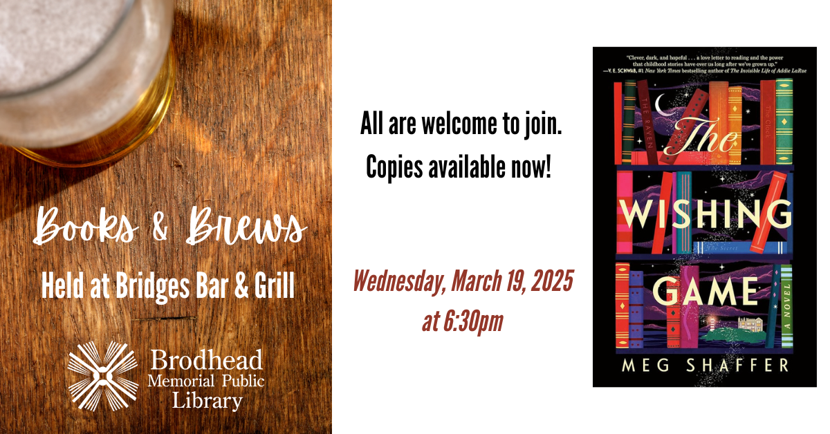 books & brewswednesday march 19 at 6:30pm at bridges bar& grill. The wishing game by meg shaffer